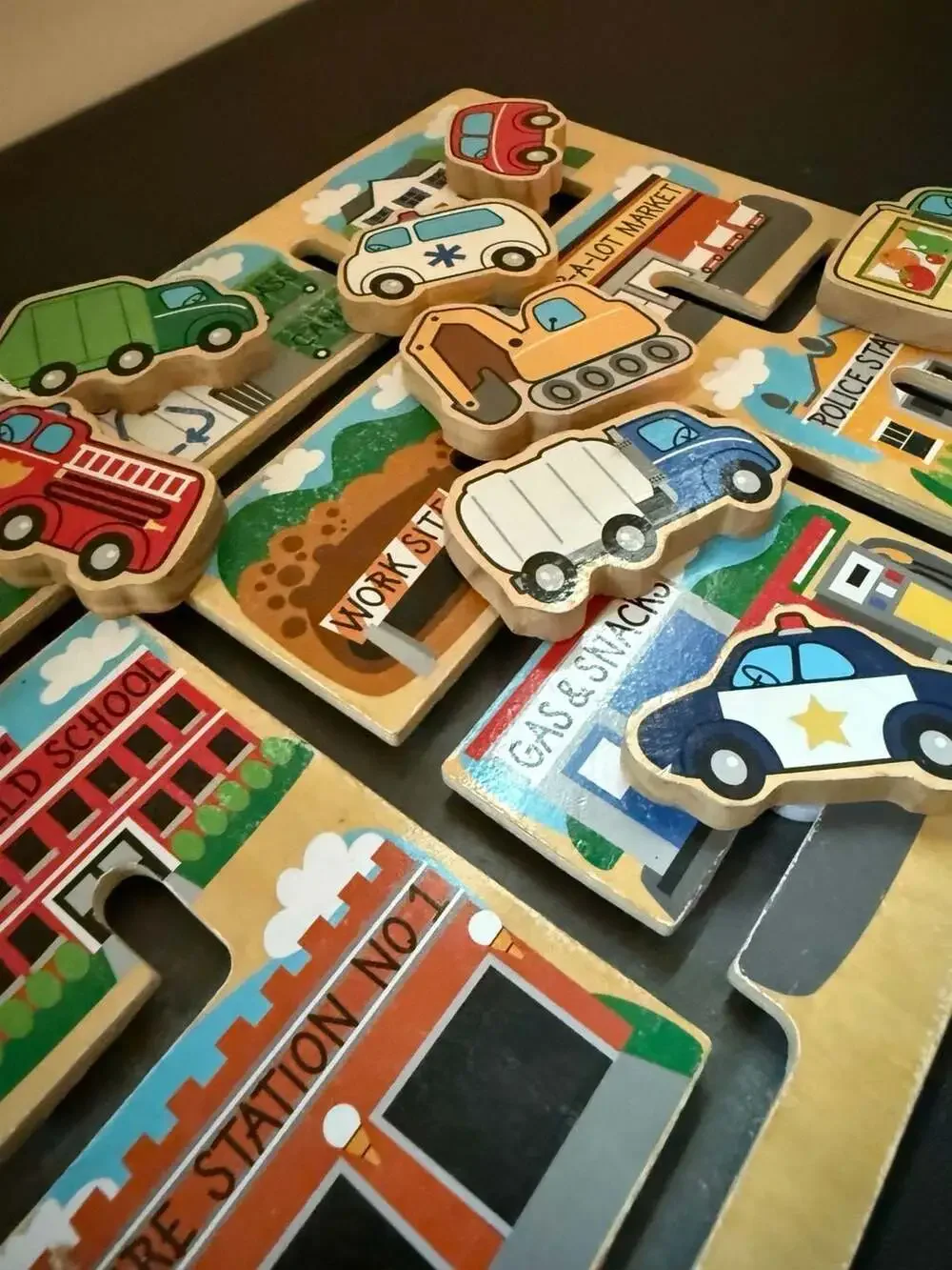 Melissa & Doug Wooden Vehicles Maze Puzzle City Playset